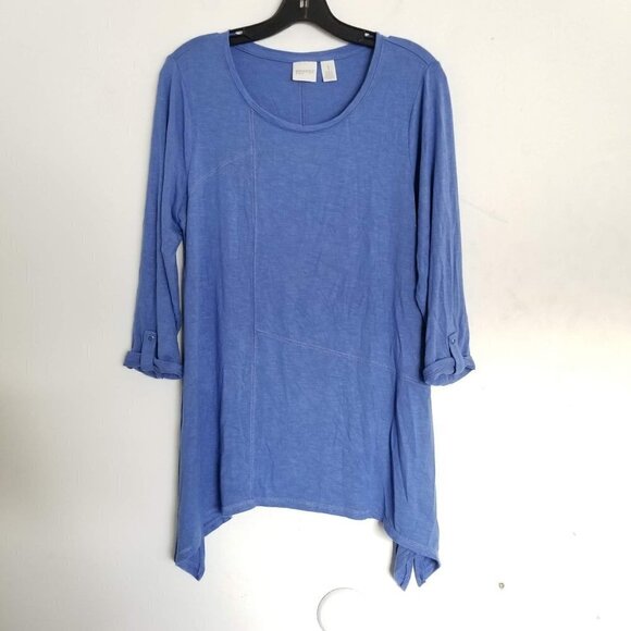 Zenergy By Chico's Cuffed Sleeve Shark Tooth Top 1 - Picture 1 of 11